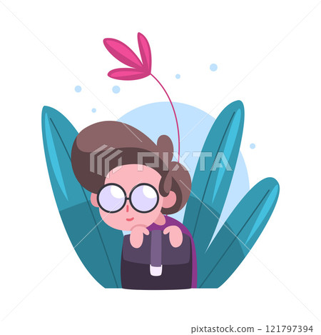 Cute Little Boy in Glasses Hiding in Bushes, Adorable Kid Peeking Out of Dense Grass Vector Illustration Cute Little Boy in Glasses Hiding in Bushes, Adorable Kid Peeking Out of Dense Grass Vector Illustration 121797394