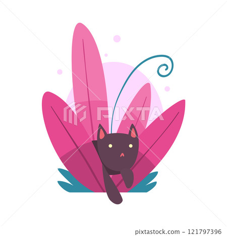 Cute Funny Cat Hiding and Peeking Out of Colorful Dense Grass Vector Illustration Cute Funny Cat Hiding and Peeking Out of Colorful Dense Grass Vector Illustration 121797396