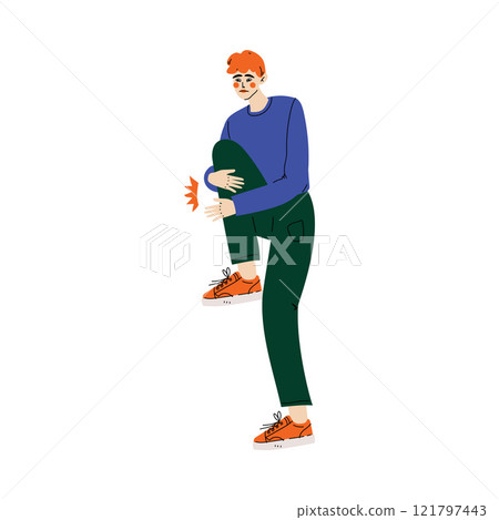 Young Man Suffering from Pain in His Leg Caused By Illness or Injury Vector Illustration 121797443