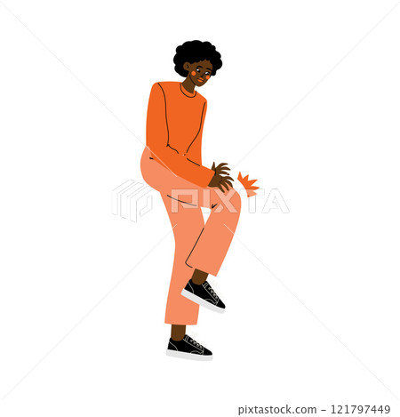 Young African American Man Holding Hands on His Knee, Guy Feeling Pain in Body Caused By Illness or Injury Vector Illustration Young African American Man Holding Hands on His Knee, Guy Feeling Pain in Body Caused By Illness or Injury Vector Illustration 121797449