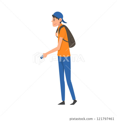 Teenager Boy Standing with Tickets at Airport Vector Illustration 121797461