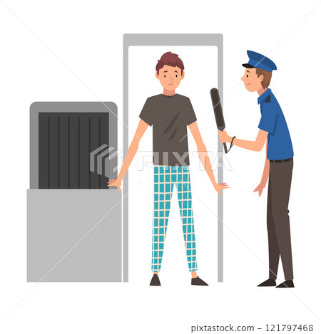 Man Passing Through Security Scanner For Checking at Airport Vector Illustration 121797468