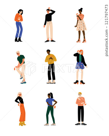 People Feeling Pain in Different Parts of Body Caused By Illness or Injury Set, Toothache, Headache, Stomachache, Backache, Pain in Arms, Legs, Shoulder and Chest Vector Illustration People Feeling Pain in Different Parts of Body Caused By Illness or Injury Set, Toothache, Headache, Stomachache, Backache, Pain in Arms, Legs, Shoulder and Chest Vector Illustration 121797473