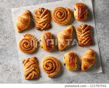 various freshly baked pastries 121797542