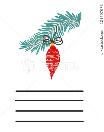 Simple Christmas and New Year card with holiday symbols and space for inscription 121797678