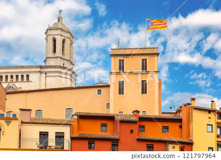 Girona Cathedral Tower and Colorful Buildings in Girona, Spain Girona Cathedral Tower and Colorful Buildings in Girona, Spain 121797964