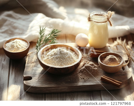 various baking ingredients 121797968