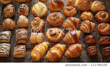 various freshly baked sweet buns 121798105