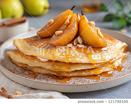 Pancakes with Poached Pears Pancakes with Poached Pears 121798109