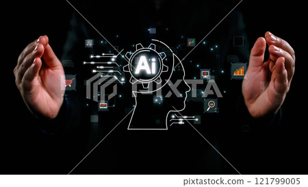 Human interact with AI artificial intelligence brain process generative AI UUID 121799005