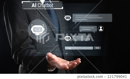 Human interact with AI artificial intelligence virtual assistant FaaS Human interact with AI artificial intelligence virtual assistant FaaS 121799041