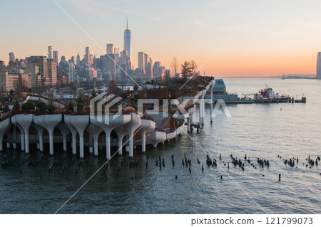 Little Island Park on New York City's Hudson River waterfront, modern architecture, Manhattan, NYC, NY, USA 121799073