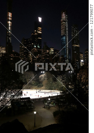people enjoy the ice rink in Central Park in New York City, Manhattan, NYC, NY, USA 121799077
