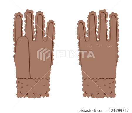 Fluffy Gloves Mocha Mousse cartoon Fashion hand accessory clothing technical illustration garment. Vector front view 121799762