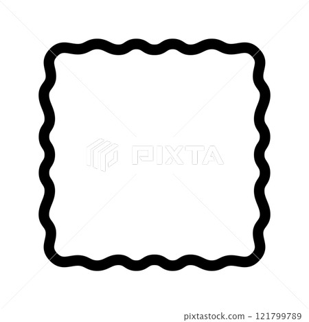 Square frame with curvy edges. Rectangular shape with wiggly borders. Picture or photo frame, empty text box, tag or label element. Vector graphic illustration 121799789