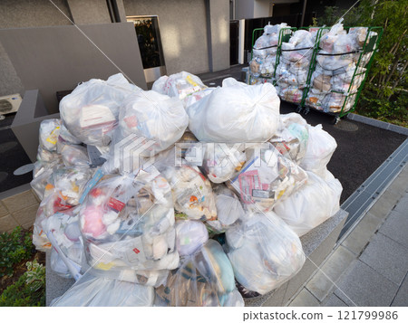 A large amount of household garbage collected at a collection point 121799986