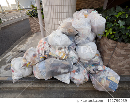 A large amount of household garbage collected at a collection point 121799989