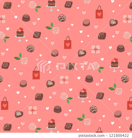 Valentine's Day chocolate and heart pattern illustration 121800422