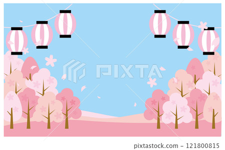 春天可愛的櫻花插畫背景素材 121800815