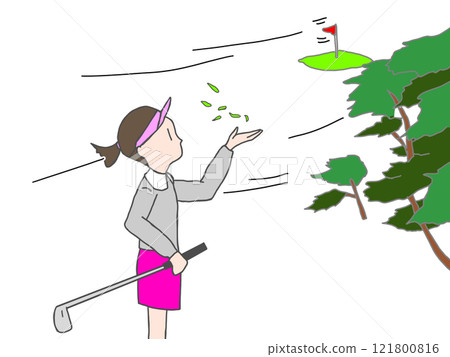 A golf player checking the wind direction on a windy day 121800816