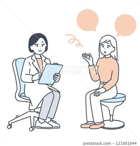 Illustration material of a young woman consulting a doctor 121801044