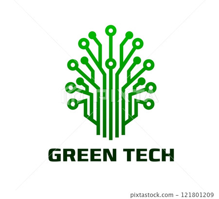 Green tech icon, smart digital farm and eco green energy technology. Vector symbol of tree made of motherboard chips for eco friendly farming service, sustainable agriculture, and innovative branding Green tech icon, smart digital farm and eco green energy technology. Vector symbol of tree made of motherboard chips for eco friendly farming service, sustainable agriculture, and innovative branding 121801209