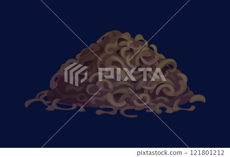 Dry tea leaves. Isolated cartoon vector heap of dry black tea plant leaves with curled, twisted shapes, crisp and slightly rough texture and earthy aroma for brewing aromatic healthy, organic drink Dry tea leaves. Isolated cartoon vector heap of dry black tea plant leaves with curled, twisted shapes, crisp and slightly rough texture and earthy aroma for brewing aromatic healthy, organic drink 121801212