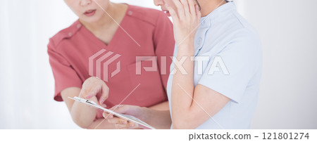 Image of a nurse or other senior at work scolding her - Banner without a face 121801274