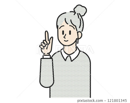 Woman with index finger up Woman with index finger up 121801345