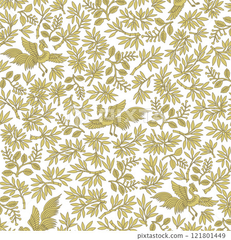 黃橡染和服圖案:泡桐竹鳳 黃橡染和服圖案:泡桐竹鳳 121801449