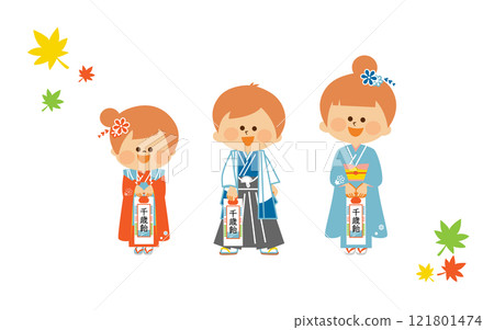 Japanese Shichigosan - Children wearing Japanese kimonos - Cute illustrations 121801474