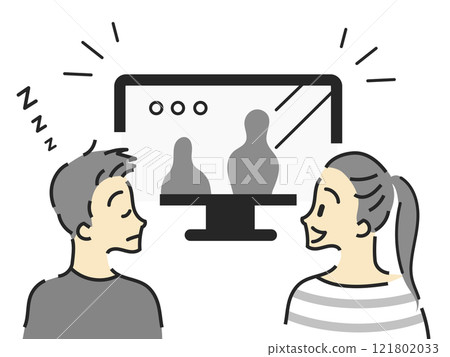 Man falling asleep while watching TV 121802033