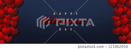 Valentine's Day Design with Red Hearts and Elegant Typography on Blue Background Valentine's Day Design with Red Hearts and Elegant Typography on Blue Background 121802058