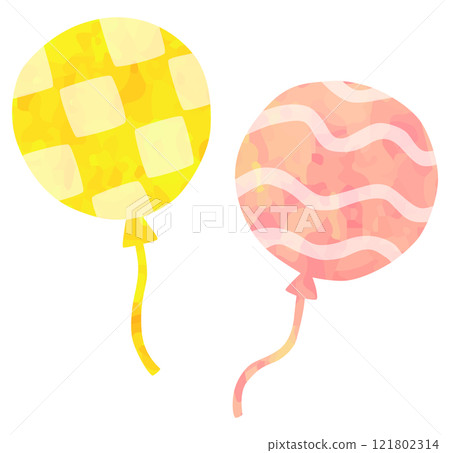 帶有黃色粉紅色圖案的氣球的插圖 帶有黃色粉紅色圖案的氣球的插圖 121802314