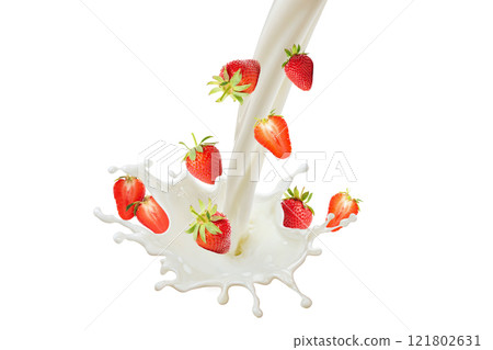 PNG, Food art collage, strawberry isolated on white background, generated by Generative AI technology. 121802631