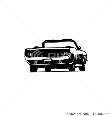 Mustang convertible logo seen from behind. amazing sunset landscape design. vector illustration available in eps 10. Mustang convertible logo seen from behind. amazing sunset landscape design. vector illustration available in eps 10. 121802636