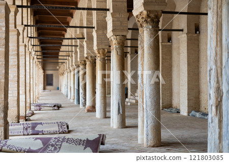 Rolled up prayer rugs in Great Mosque of Kairouan (Mosque of Uqba), Tunisia Rolled up prayer rugs in Great Mosque of Kairouan (Mosque of Uqba), Tunisia 121803085