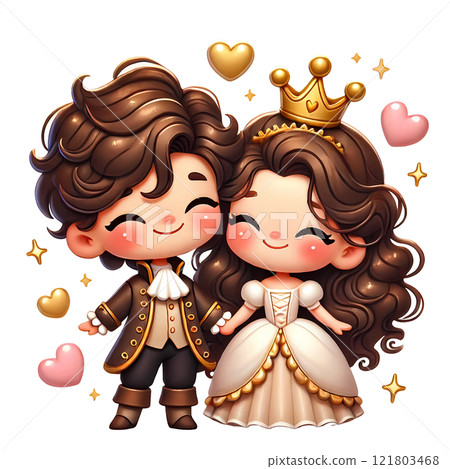 prince and princess with pink hearts  121803468