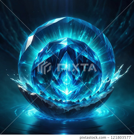 A mystical sword composed of blue water and ice, with golden accents, pierces the surface of a tranquil lake. The blade sparkles in the moonlight, leaving a trail of shimmering droplets. A mystical sword composed of blue water and ice, with golden accents, pierces the surface of a tranquil lake. The blade sparkles in the moonlight, leaving a trail of shimmering droplets. 121803577