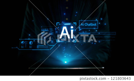 Human interact with AI artificial intelligence virtual assistant UUID 121803643