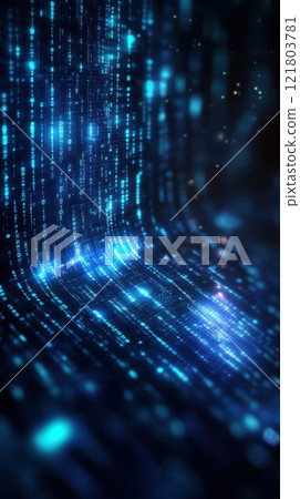 Digital data streams create mesmerizing blue glow 121803781