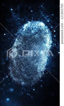 Digital fingerprint with glowing particles and abstract background 121803785