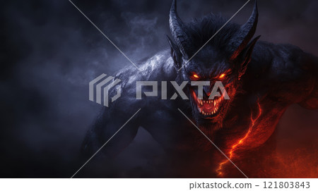 shadowy demon with glowing veins and jagged teeth shadowy demon with glowing veins and jagged teeth 121803843