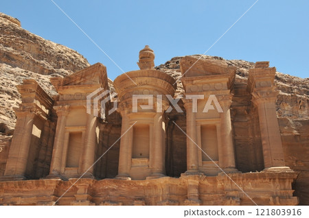 Jordan, Petra, Petra ruins, Al Deir, Nabataean temple Jordan, Petra, Petra ruins, Al Deir, Nabataean temple 121803916