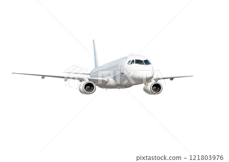 Passenger aircraft flying isolated on white background Passenger aircraft flying isolated on white background 121803976