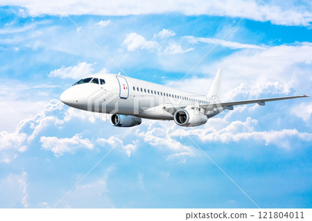 White passenger airplane fly in the picturesque sky 121804011