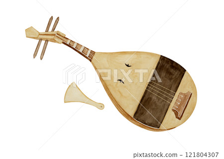 Musical instrument Biwa watercolor illustration Musical instrument Biwa watercolor illustration 121804307