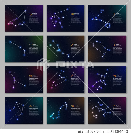 Zodiacal constellations set with bright stars Zodiacal constellations set with bright stars 121804450