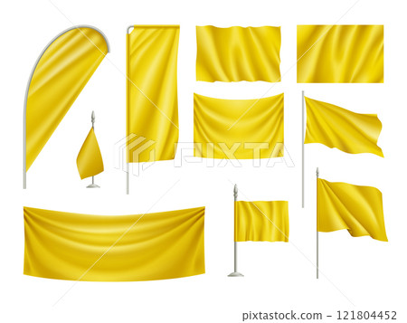 Yellow rectangular flags set isolated on white 121804452