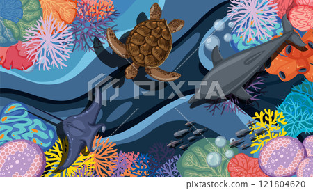 Underwater Biodiversity: Ocean Life Top View 121804620